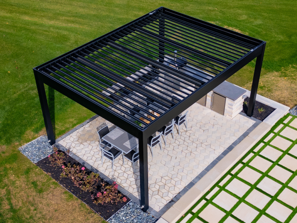 black metal pergola