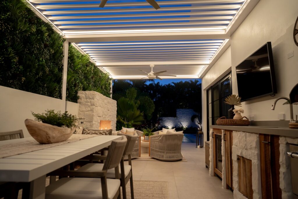 white aluminum pergola