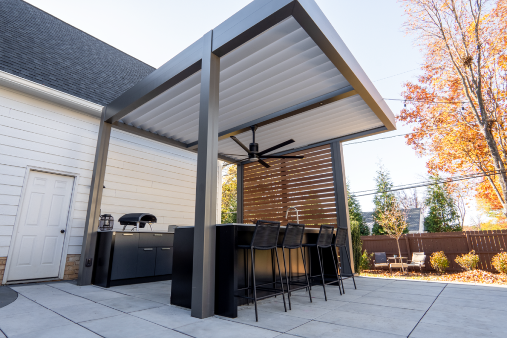 gray and white pergola
