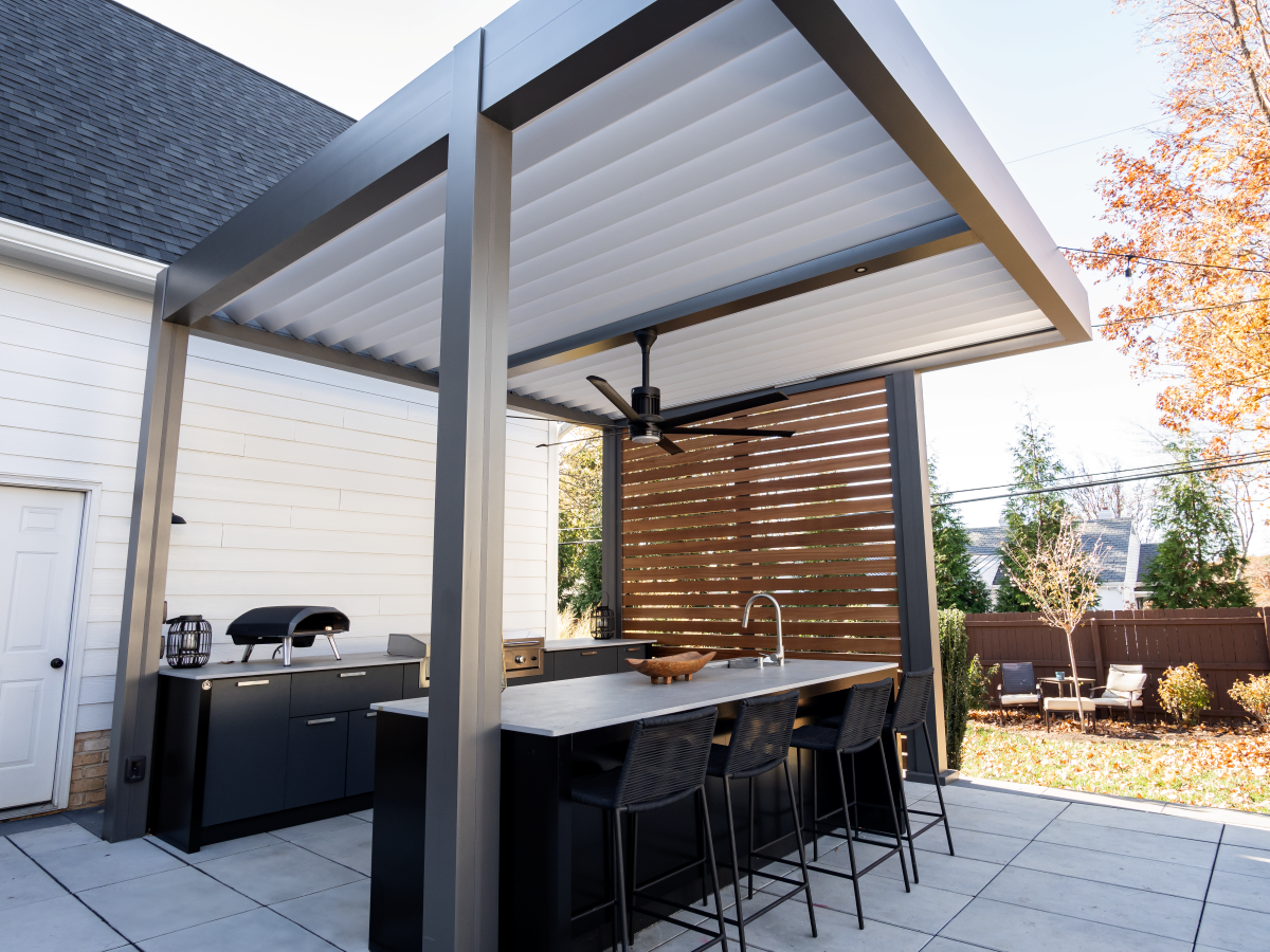 gray and white pergola