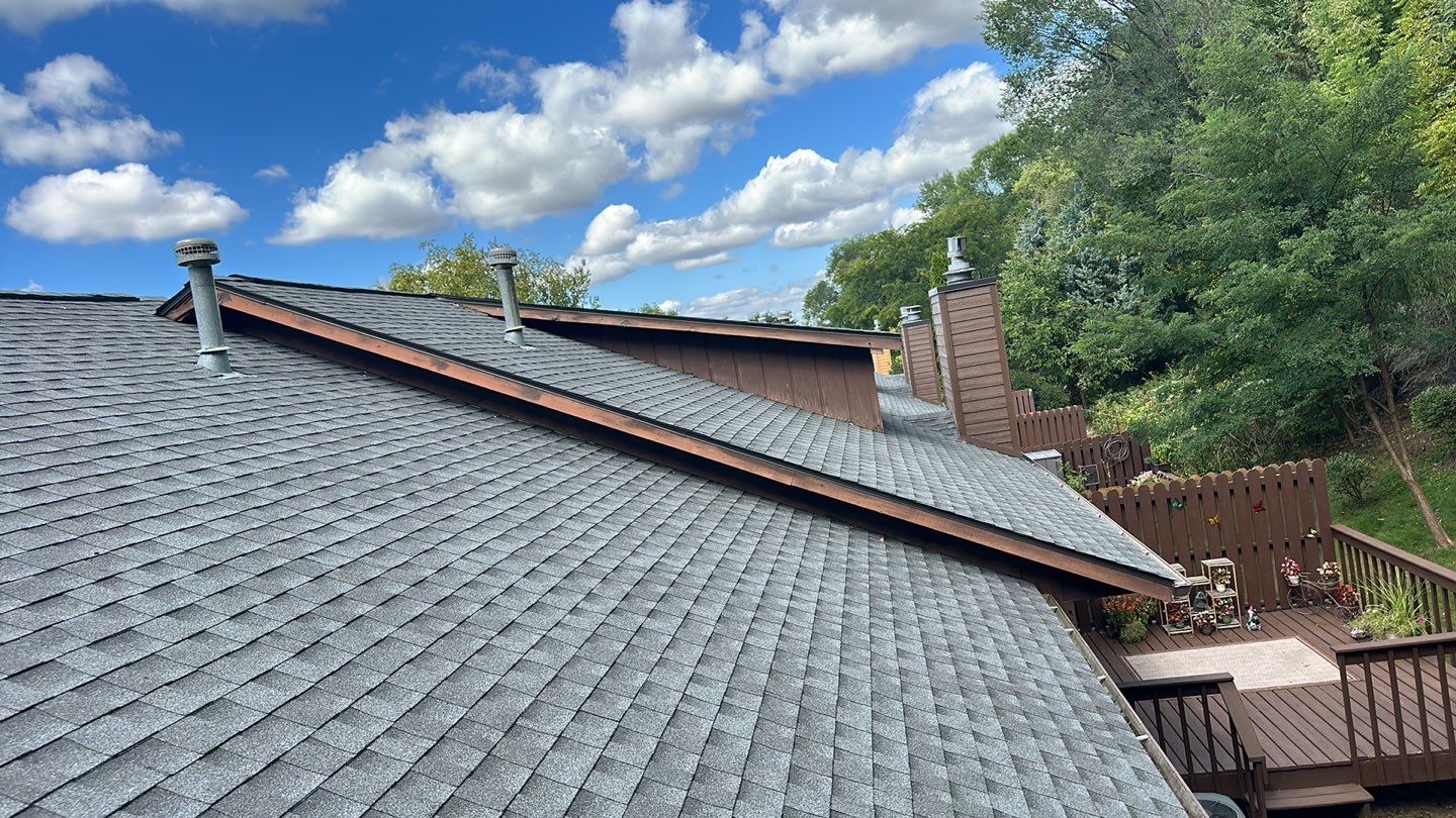 Close-up of a grey shingle roof
